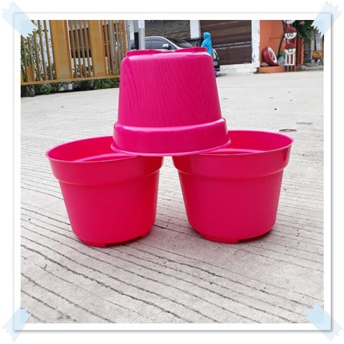 Tebal Pot Bunga 25cm Pink Motif Serat Kayu - Pot Plastik 25 Cm Bibit Bunga Ori