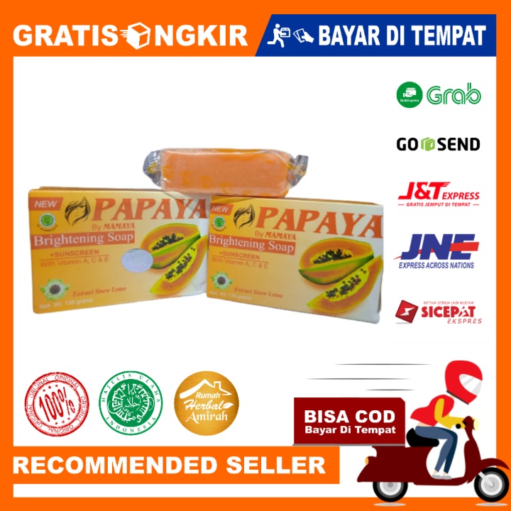 Sabun Papaya By Mamaya Original 135gr Sabun Brightening Soap + Sunscreen Extract Snow Lotus Asli Original Mencerahkan dan Melembabkan Kulit Wajah