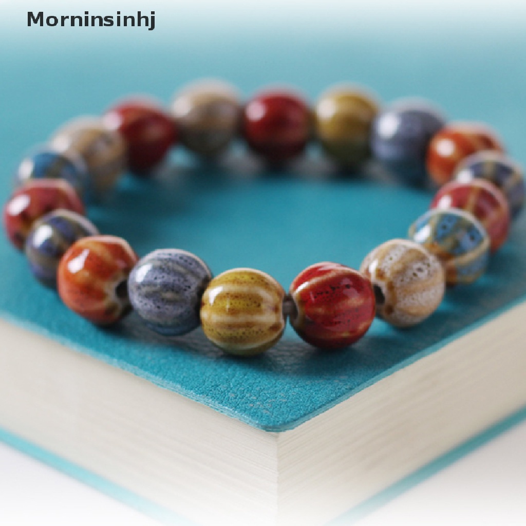 Mornin Gaya Etnik Fashion Glasir Keramik Manik-Manik Dainty Bracelets Strand Bracelet Multicolor Elastis Menyukai Hadiah 1buah id