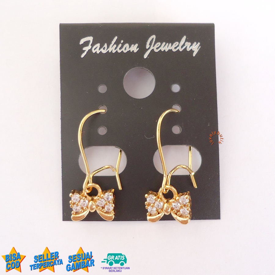 Lovelybutik - Anting Jurai Xuping Dewasa Lapis Emas Anti Karat Perhiasan Fashion Wanita Prit4 Anting Desi Bandul Pita Permata