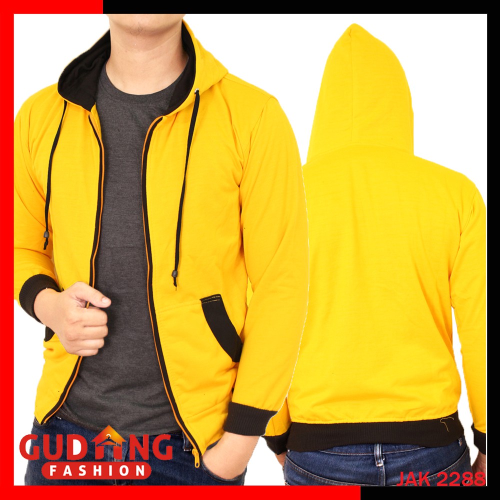 Jaket Polos dengan Topi / Jaket Hoodie Sletting Zipper (COMB)