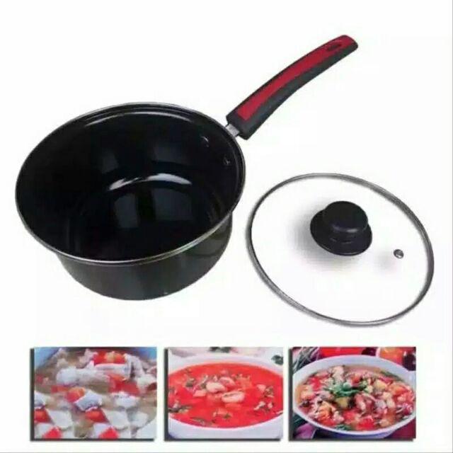 Sauce Pan Enamel Saucepan Q2 & Gsf 20cm + Tutup Kaca Panci Saus Panci Susu Anti Lengket Bahan Enamel