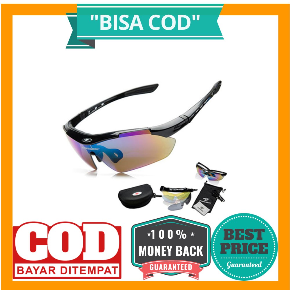 BISA COD ROBESBON Kacamata Sepeda dengan 5 Lensa Myopia - 0089PC - Black