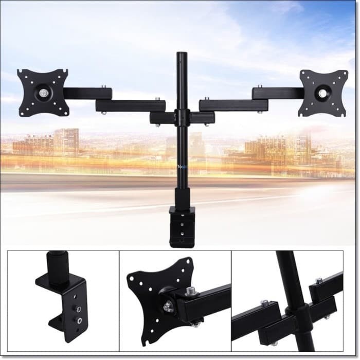 Bracket Dual Arm Dua Monitor TV Breket Table Mount Stand 15 sd 27 Inch