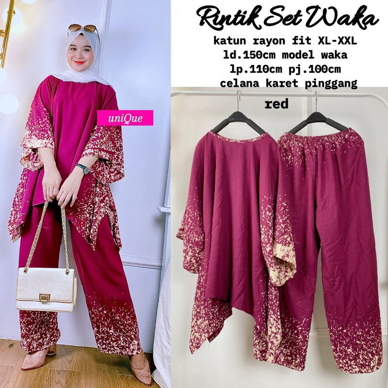 (COD SETELAN) WANITA WAKA-WAKA SEMPROT JUMBO / SATU SET BAJU DAN CELANA/ BAJU SETELAN WANITA DEWASA/ MOTIF TERBARU 2021 SELEBRAM KEKINIAN/ SETELAN JUMBO 135cm (BISA COD)