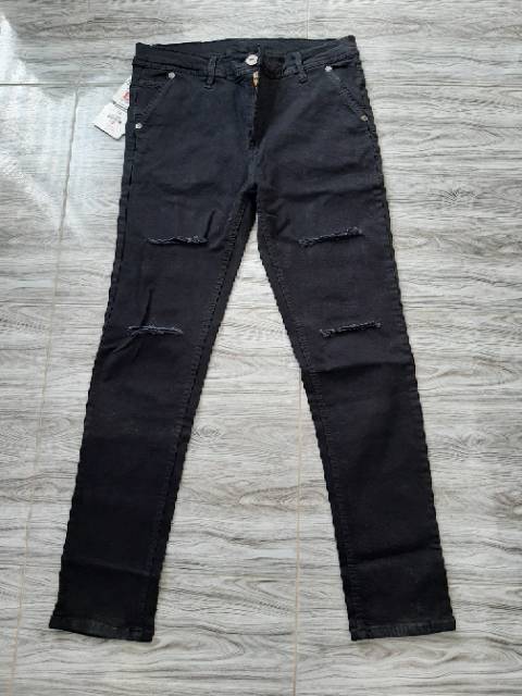 Celana jeans pria sobek dua sisi celana hitam panjang pria ripped jeans celana slimfit