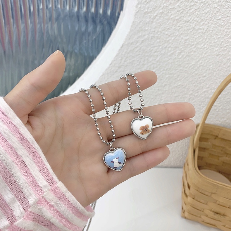 Kalung Rantai Liontin Hati Motif Kotak-Kotak Bahan Metal Warna Silver Gaya Punk Untuk Wanita