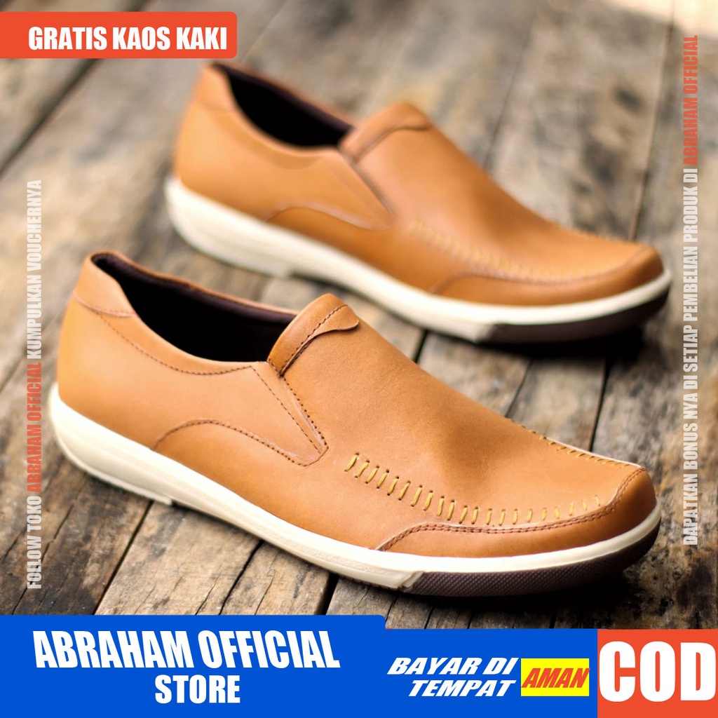 ABRHM x SANPER Sepatu Casual Slip On Kulit Asli Kasual Formal Pria Kerja Kantor Kuliah Kondangan Anti Slip Original