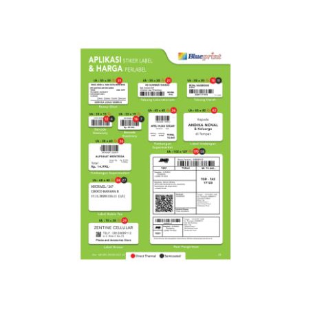 Direct Thermal Sticker barcode resi Label blueprint Lite 100x150 mm 1 line 200pcs roll perforasi Gap 3mm