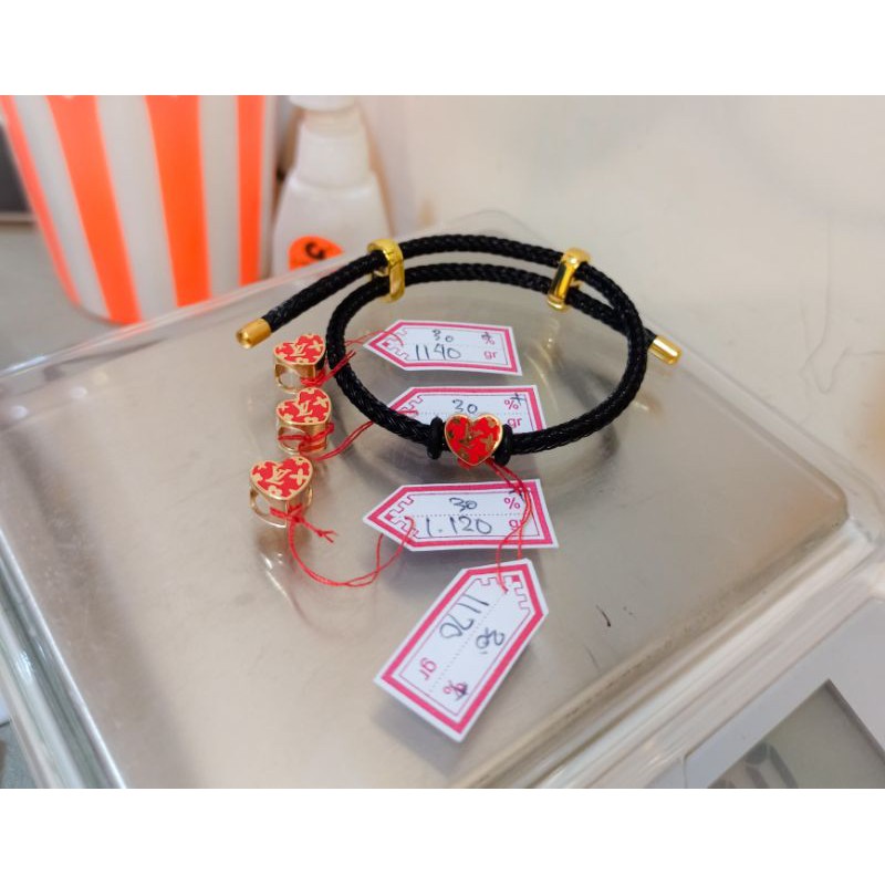 Charm love gelang tali kawat emas asli 300%