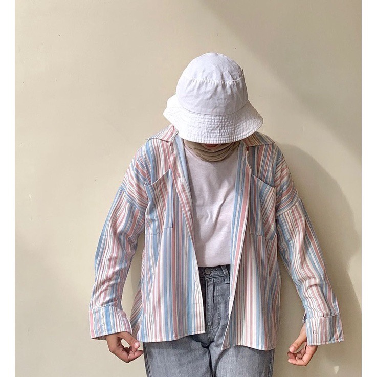 BEFAST - ZFC OOTD Wanita Kemeja AZIKA / Kemeja Picato Oversize Candy Cute Shirt / Kemeja Salur Wanita / Kemeja Bisa Di Jadikan Outer / Kem Kekiniaan Remaja Wanita / Kem Garis-Garis / Kem Trendy / Terlaris