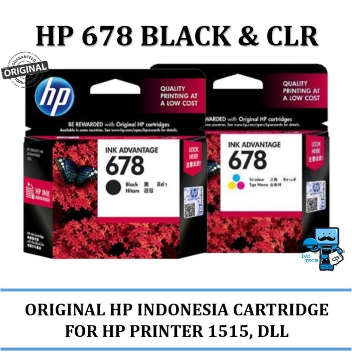 TINTA PRINTER HP 678 BLACK DAN COLOUR 1 PAKET for  HP Deskjet Ink Advantage 1515, 2515, 2545 All-in-