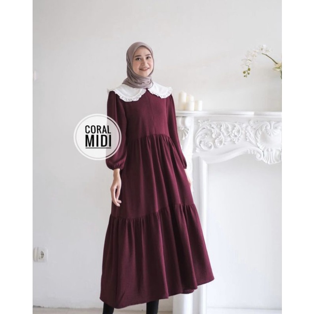 CORAL MIDI/ DRESS POLOS VARIASI RENDA D LEHER BAGIAN KERAH CANTIK