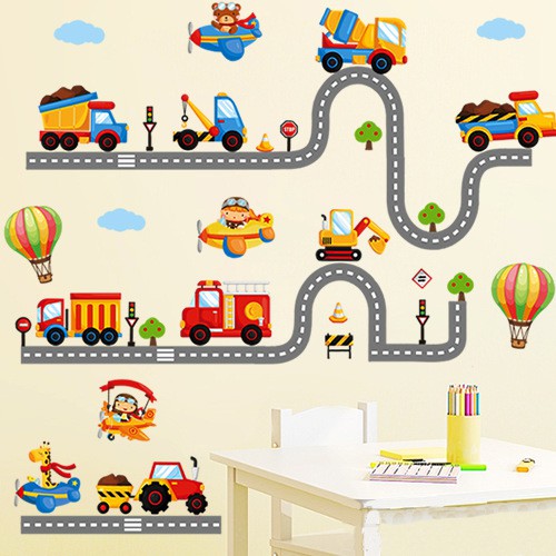 RELIZA WALL STICKER TRUCK MOBIL SIRKUIT TRANSPORTATION ANAK ABC1046 STIKER DINDING