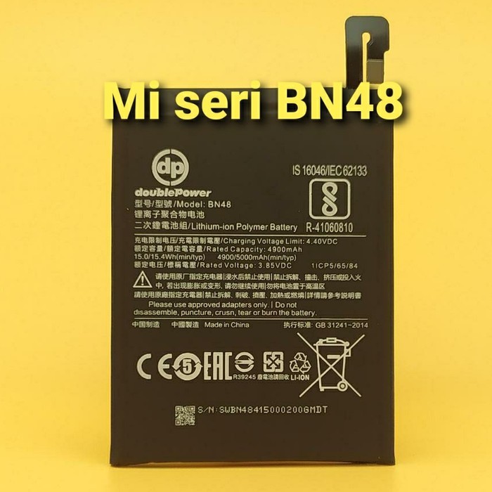 Battery Double Power Baterai REDMI NOTE 6 PRO , BN48 , 4900 mah