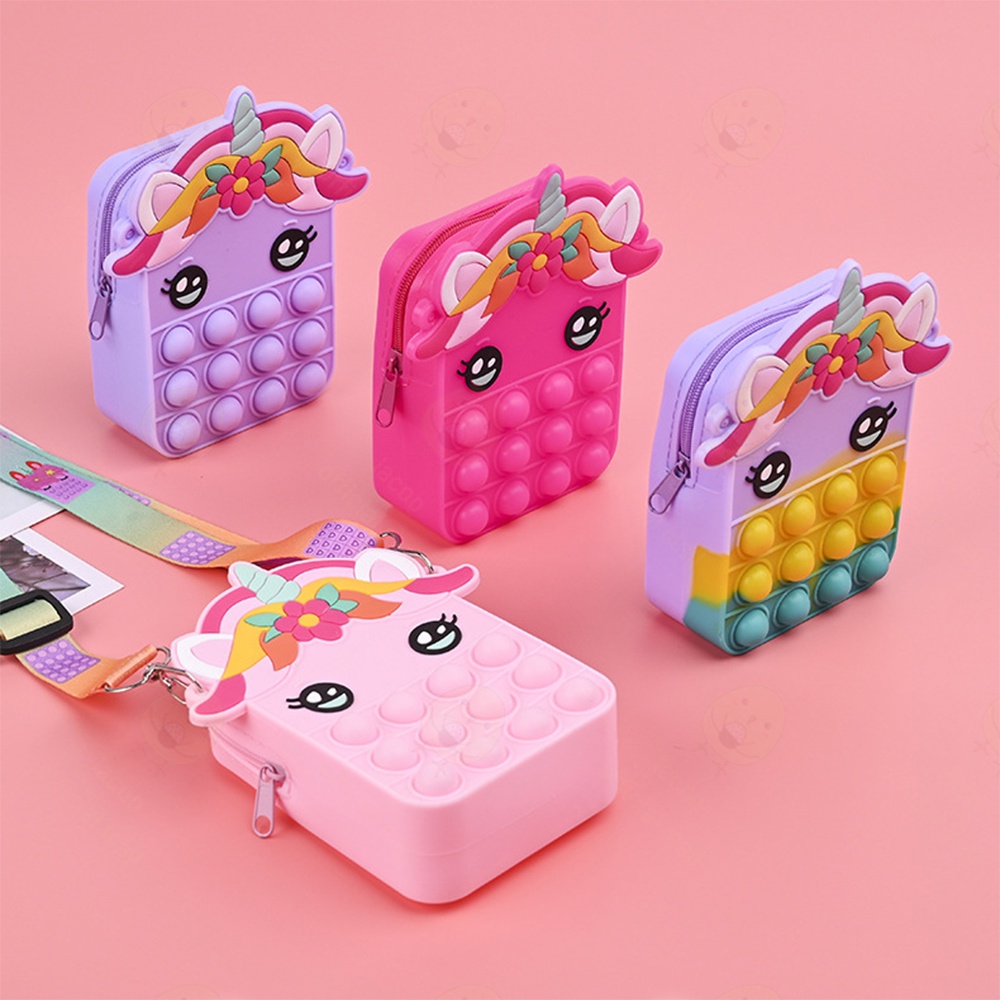 Lacoo Tas anak pop it lucu Dompet import Tas slempang anak perempuan unicorn Pop it jelly