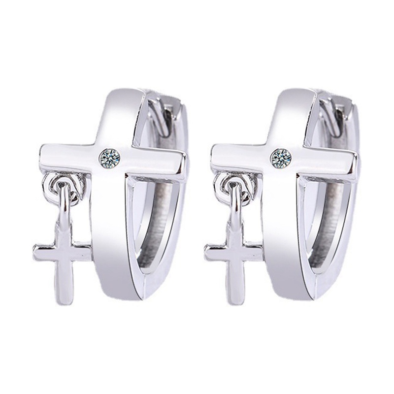 Anting 925 Sterling Silver Model Silang Aksen Kristal Zircon Untuk Wanita