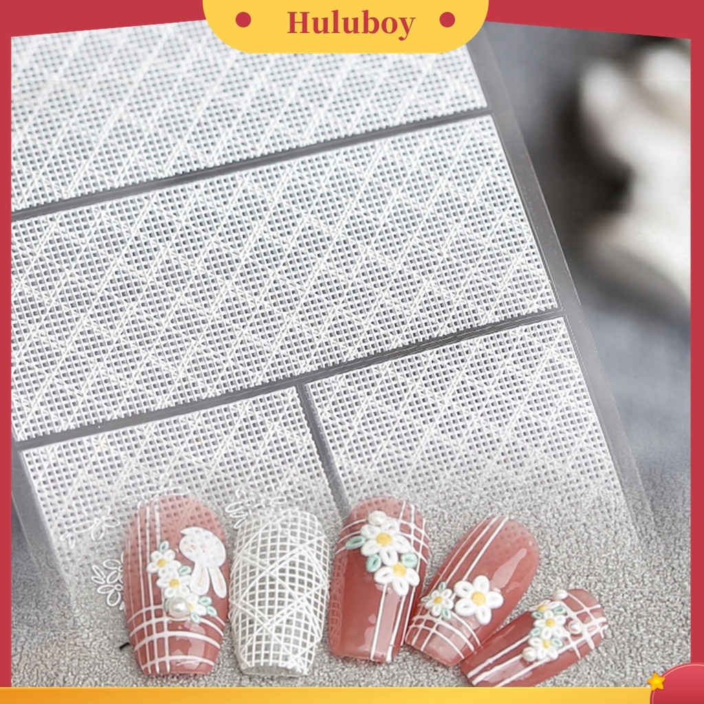 Huluboy Huluboy♡ Stiker Kuku Mesh Hollow Efek 5D Warna Putih Untuk Nail Art