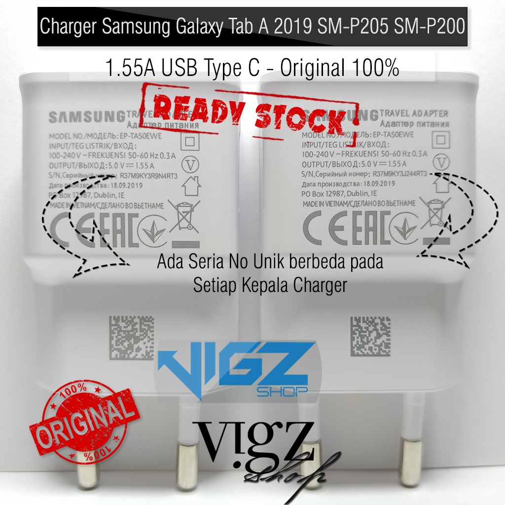 Charger Samsung Galaxy Tab A7 10.4 2020 Tab A 2019 SM-P205 SM-P200 1.55A USB Type C Original 100%