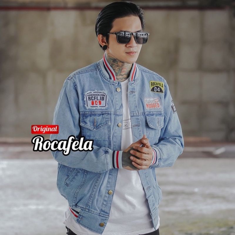 JAKET JEANS ROCAFELA ORIGINAL / JAKET BOMBER PRIA