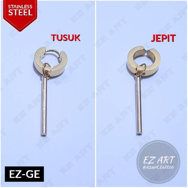 1Pc Model EZ-GE Gold Emas Stick Silinder Anting Pria dan Wanita Jepit Tusuk Variasi Bandul