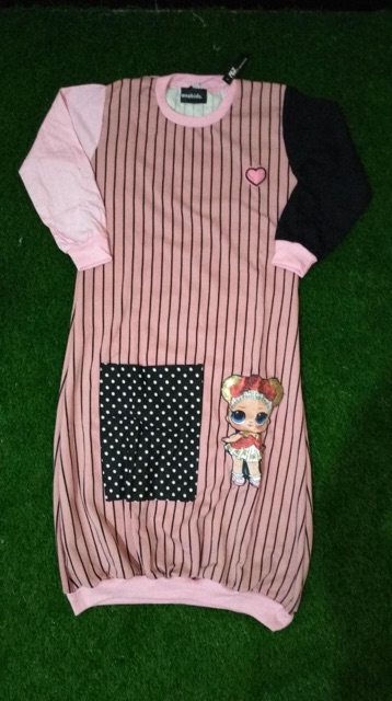 Gamis kaos anak salur stripe scuba untuk anak 4 - 9 tahun little hijabers spt gamis upright