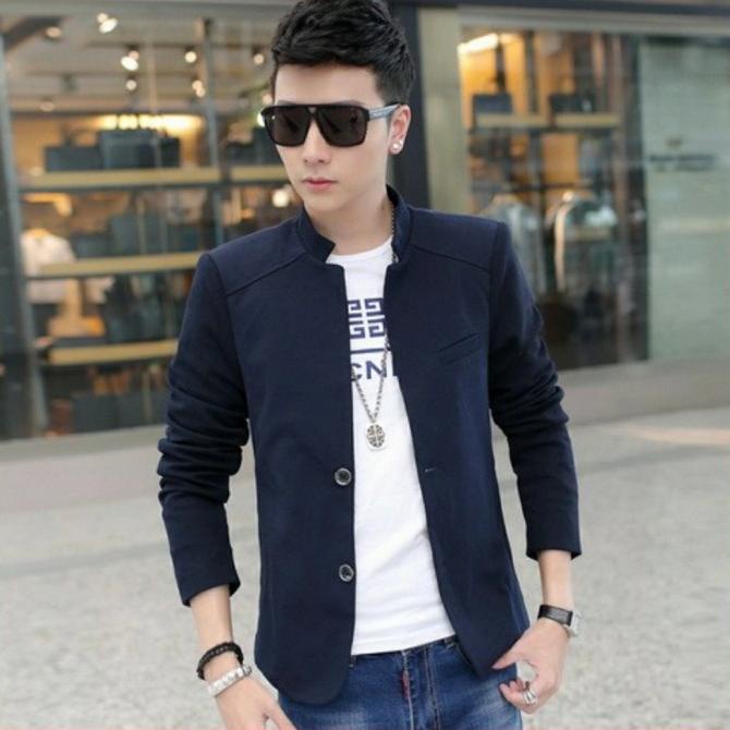 Blazer Jas Jaket Pria Cowok Elegan Korea Keren Casual Hitam Navy Jac Termurah