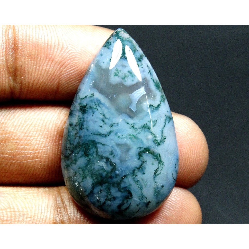 AG199 Pear Cabochon 50ct 36x22x8mm Natural Unheated Untreated Seaweed Moss Agate