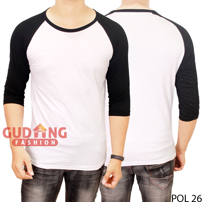 Kaos Raglan 3/4 Polos Pria - Oneck / Basic Tshirt Oneck 100% Cotton Combed - POL (COMB)