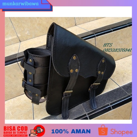 (BISA COD) AKSESORIS SIDEBAG MOTOR DENGAN TEMPAT BOTOL ASLI KULIT