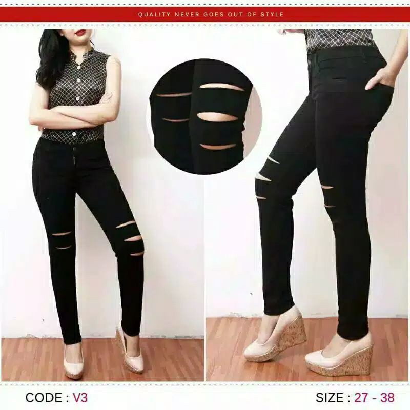 JS CELANA WANITA CELANA SOBEK HITAM RIPPED 3