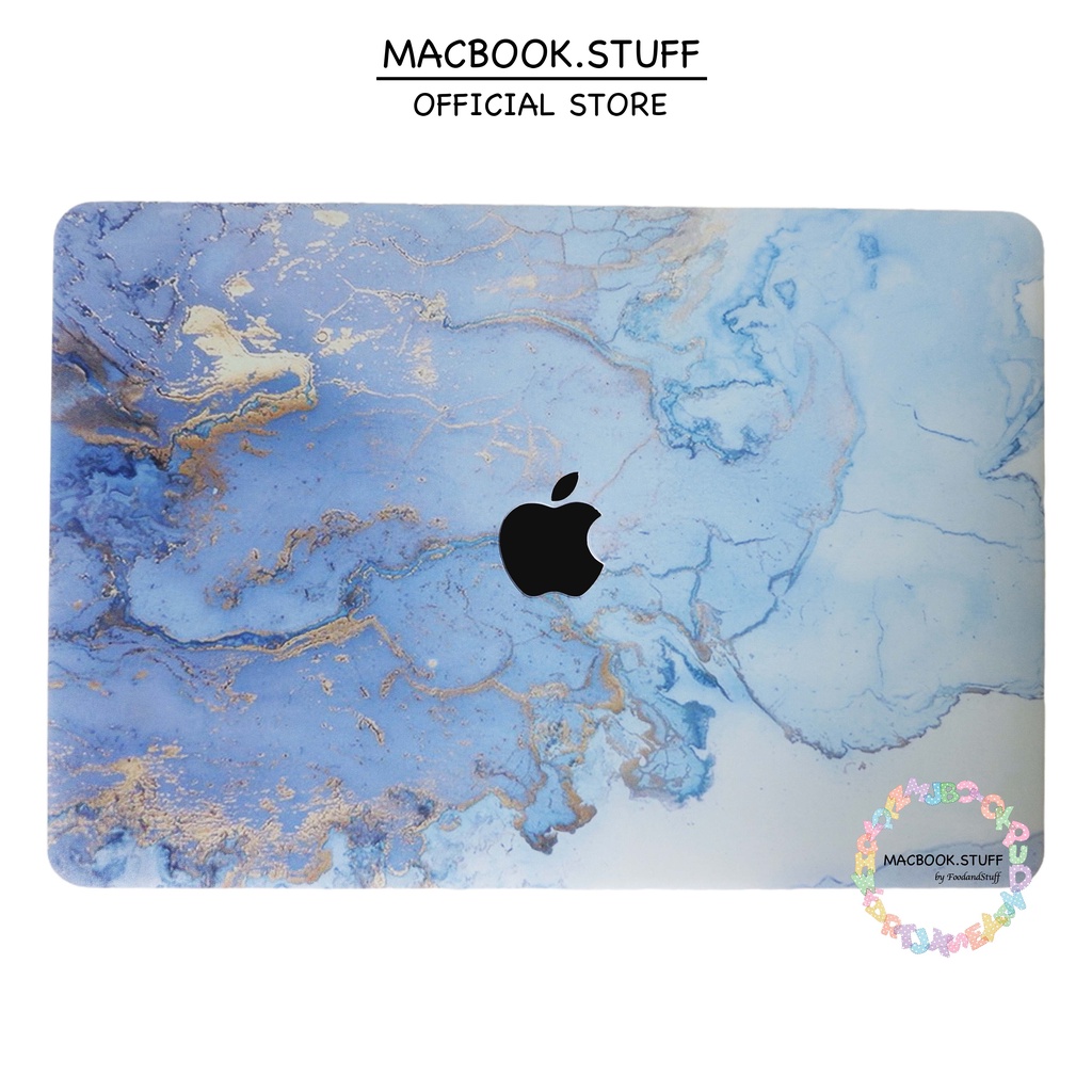 MACBOOK Case  DRW MARBLE BLUE-GOLD EDITION NEW AIR PRO RETINA 11 12 13 14 15 16 INCH NON /  WITH CD ROOM / TOUCHBAR / TOUCH ID / M1 2020 2021 2022