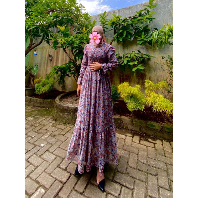 GAMIS YURI SMOKE MOTIF BUNGA
