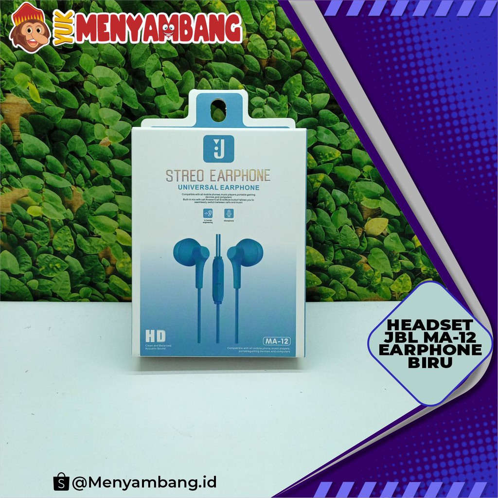41434 | HF-JBL MA-12 Biru | Headset Stereo Earphone JBL MA-12 Biru