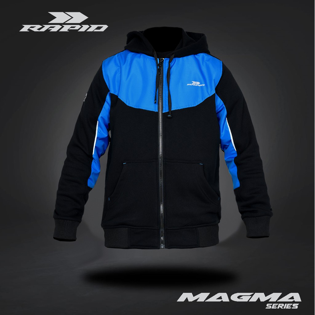 Jaket motor Hoodie pria resleting RAPID MAGMA  zipper bahan fleece katun premium tebal