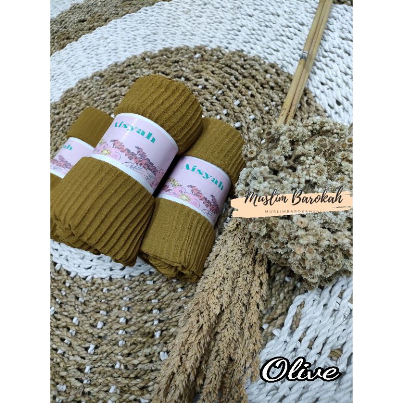 PASHMINA PLISKIT PLISKET PLEATED CERUTY BABYDOLL PREMIUM/ PASHMINA PLISKET LIDI CABANG/PLEATED SHAWL-Olive