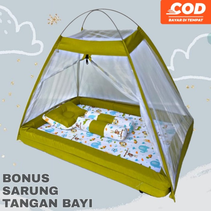 [MURAH] [ COD] KASUR BAYI KELAMBU OROKAN I SET LENGKAP BONUS SARUNG TANGAN BAYI - ANIMAL HIJAU