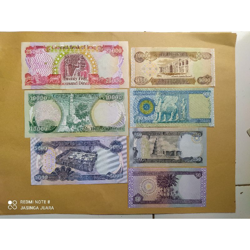 set dinar irak pecahan 50 - 25.000 total 41800 dinar mulus