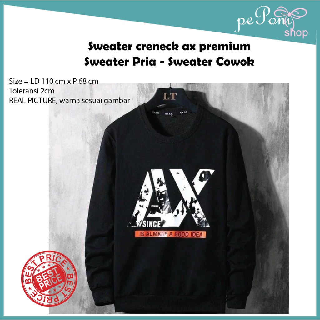 Sweater Pria - Sweater Cowok warna hitam - sweater creneck ax premium