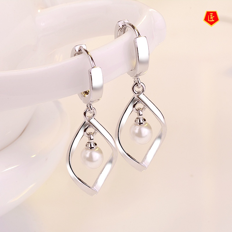 [Ready Stock]Fashion Simple Silver Rotating Pearl Earrings for Women