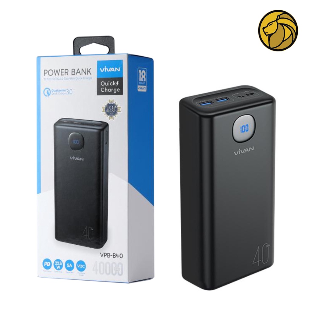 Power Bank Vivan 40000 Mah VPB-B40 3 Output &amp; 3 Input 22.5W Quick Charge 3.0 VOOC