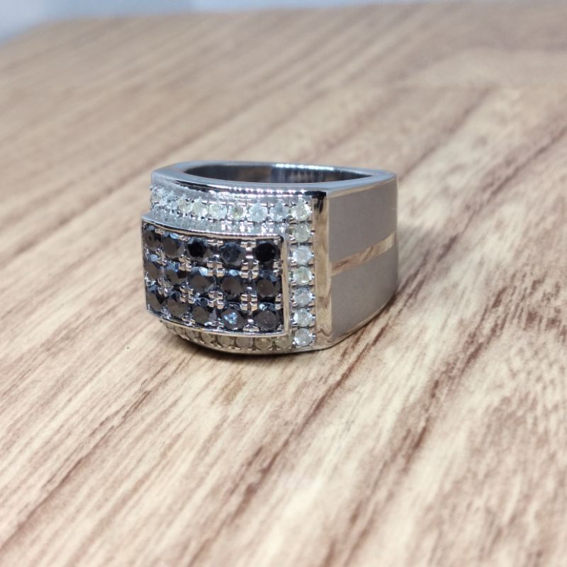 cincin berlian pria natural berlian hitam dan berlian putih free memo card