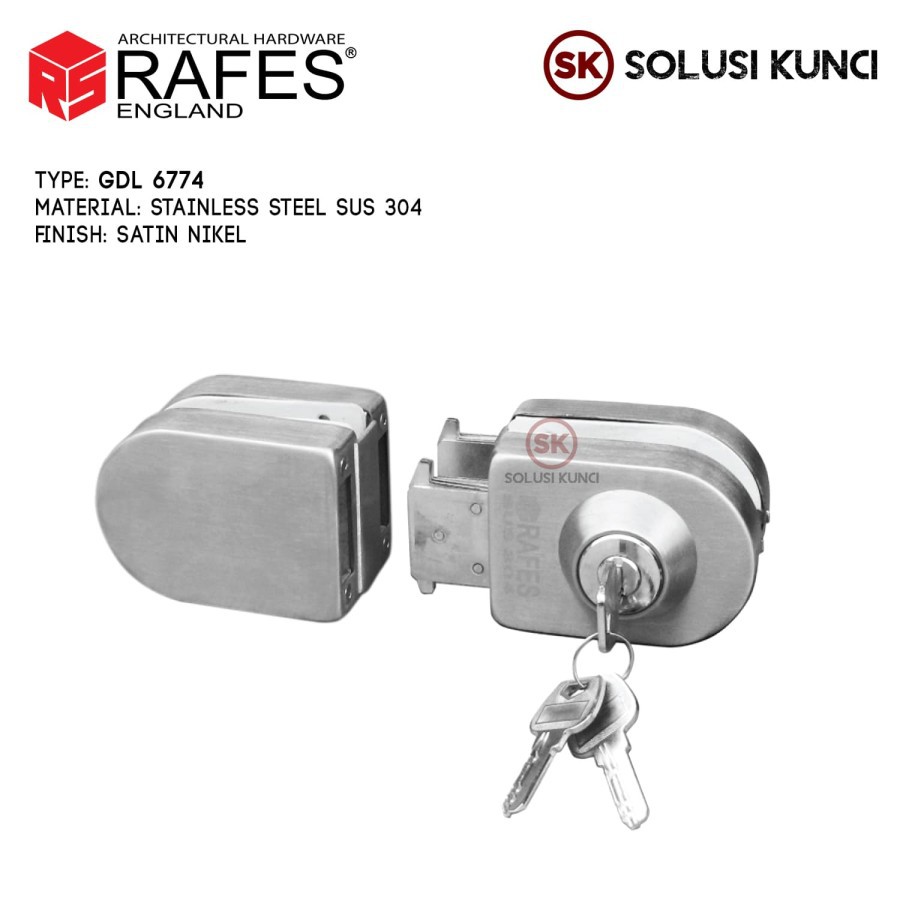 Kunci Pintu Kaca RAFES ENGLAND SUS 304 (GDL 6774)