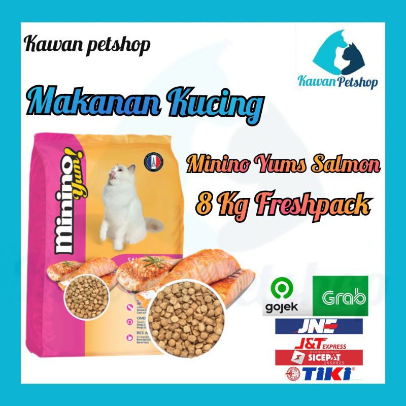 Minino yums Salmon 8 Kg Freshpack Grab Gojek- Makanan Kucing Minino yums Salmon