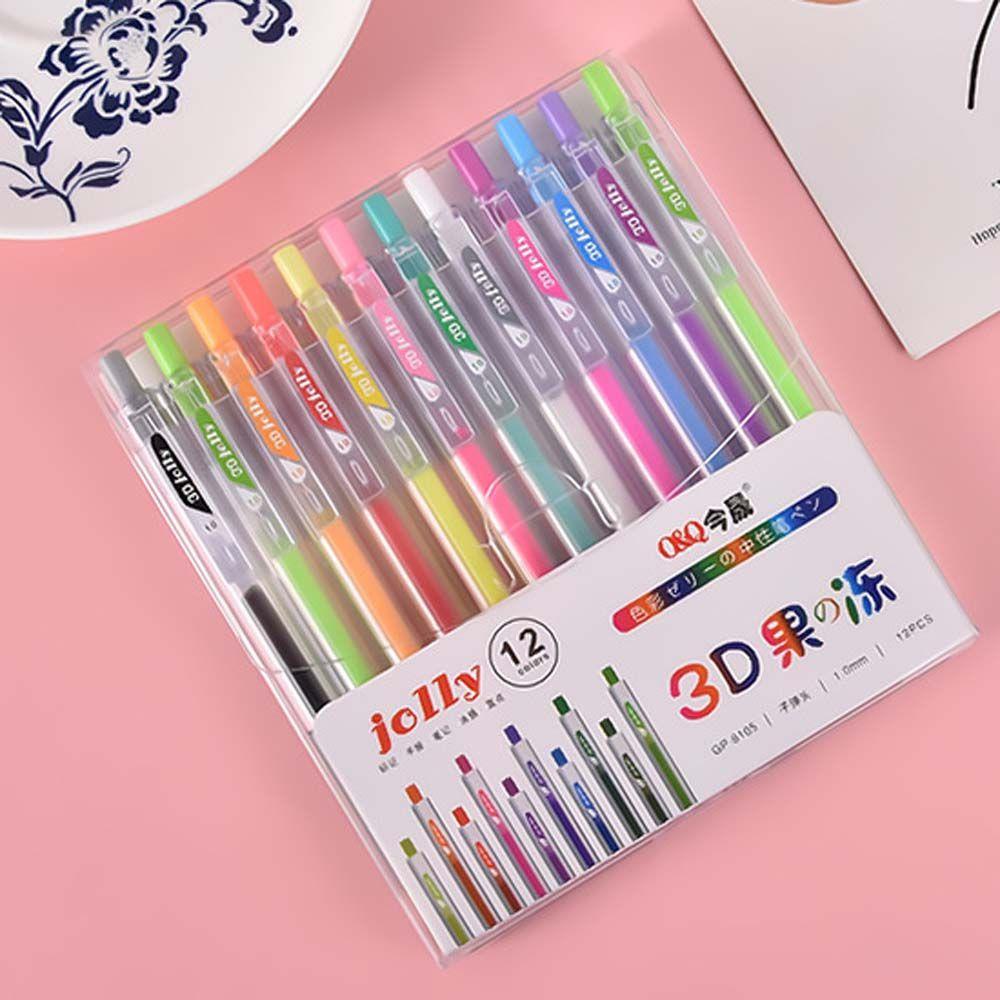 Lanfy Jelly Gel Pen Lucu Perlengkapan Menulis Siswa Spidol Liner Gambar Cat Diary Press Pen Set Jelly Bolpen Warna