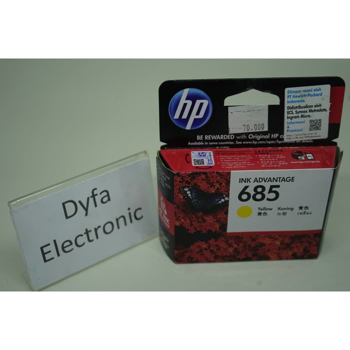 Tinta Cartridge Original HP 685 Yellow