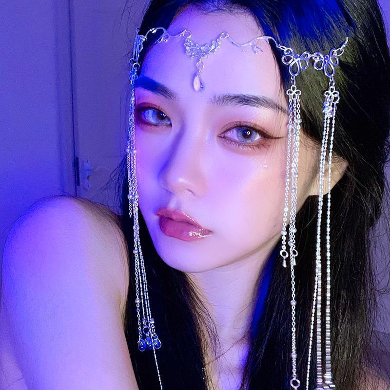 Aksesoris Rambut Wanita Model Rantai Geometri Hias Kristal Gaya Kuno Untuk Kostum Shooting