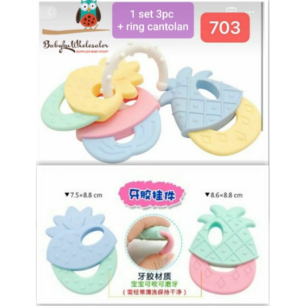 Gigitan bayi silikon 3in1 / Mainan gigi bayi