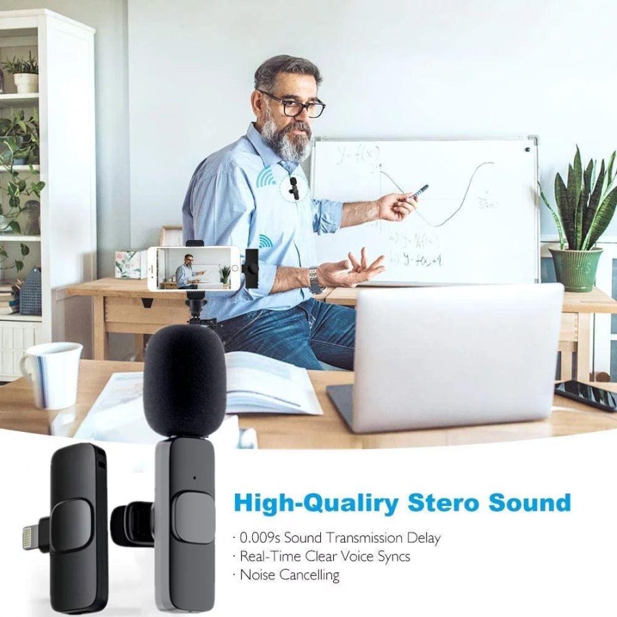 Mic Wireless Hp Vlog Youtuber  K9 Microphone Wireless Mic Clip On 20m Vlog Smartphone Type C / Iphone Portable Mic for Iphone and Android Smartphone Condenser