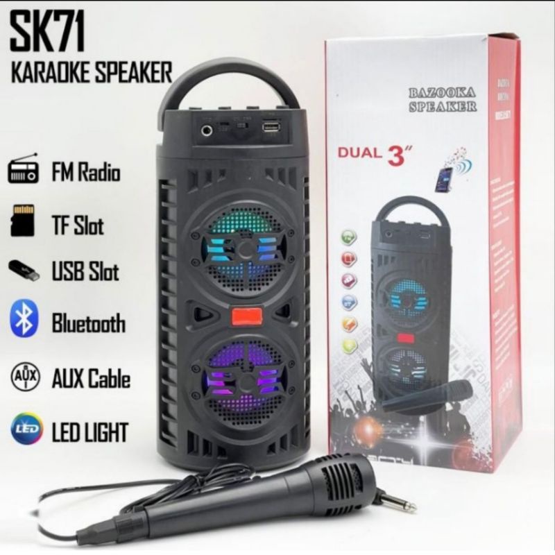 Speaker Bluetooth Karaoke Free Mic SK 71 Dual 3” Suara Bagus